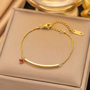 Mini Red Heart Zircon Charm Beaded Chain Bracelet