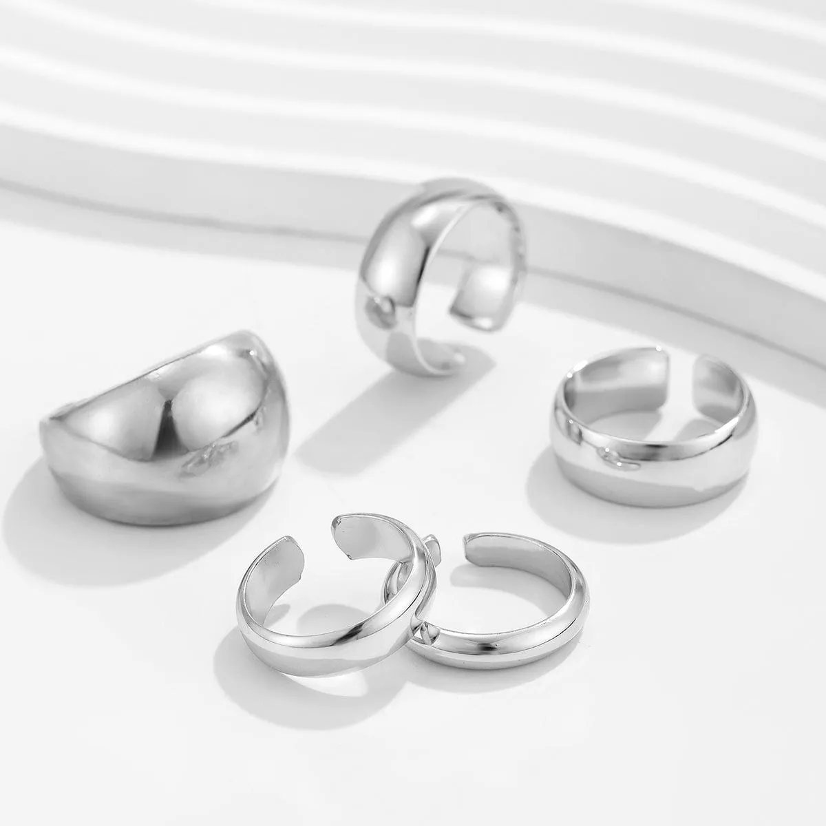 Minimalist 5Pcs Gold Silver Tone Glossy Open Ring Set