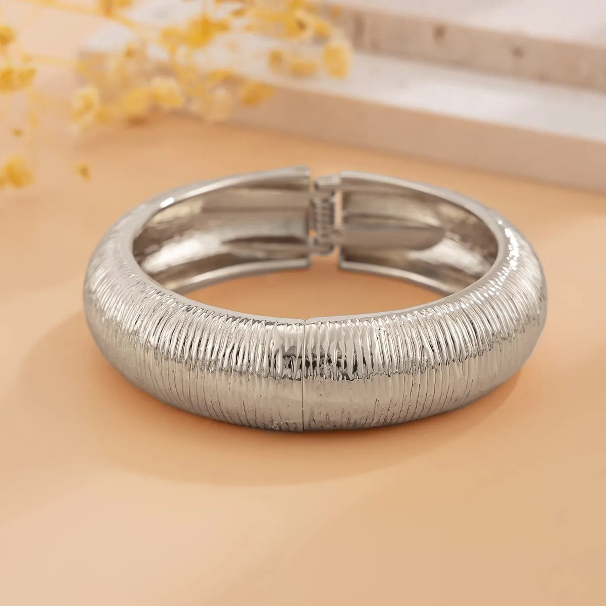 Minimalist Gold Silver Plated Textured Bangle Bracelet