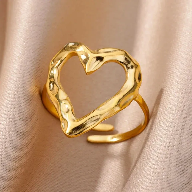 Minimalist Lovely Heart Gold Plated Adjustable Rings
