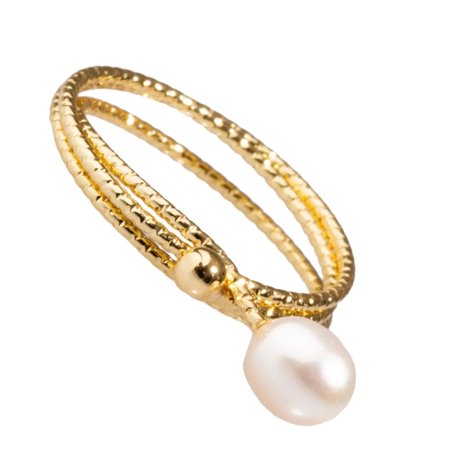 Minimalist Pearl & Gold Elegant Cocktail Ring