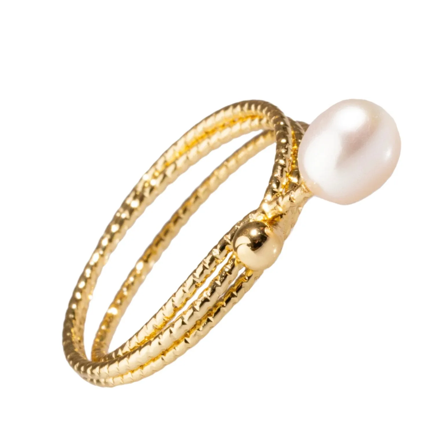 Minimalist Pearl & Gold Elegant Cocktail Ring