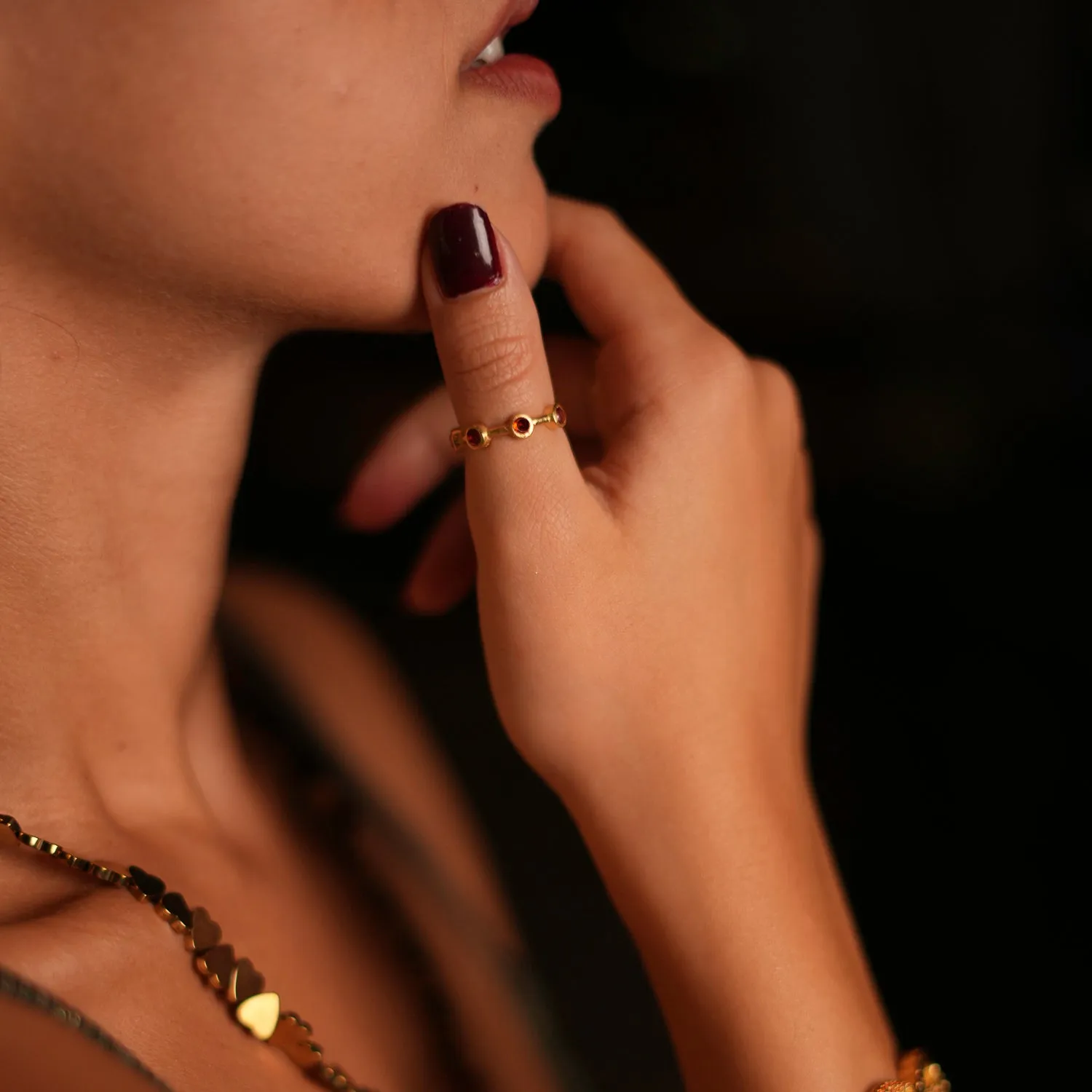 Minimalist Ruby Stone & Gold Stackable Adjustable Ring