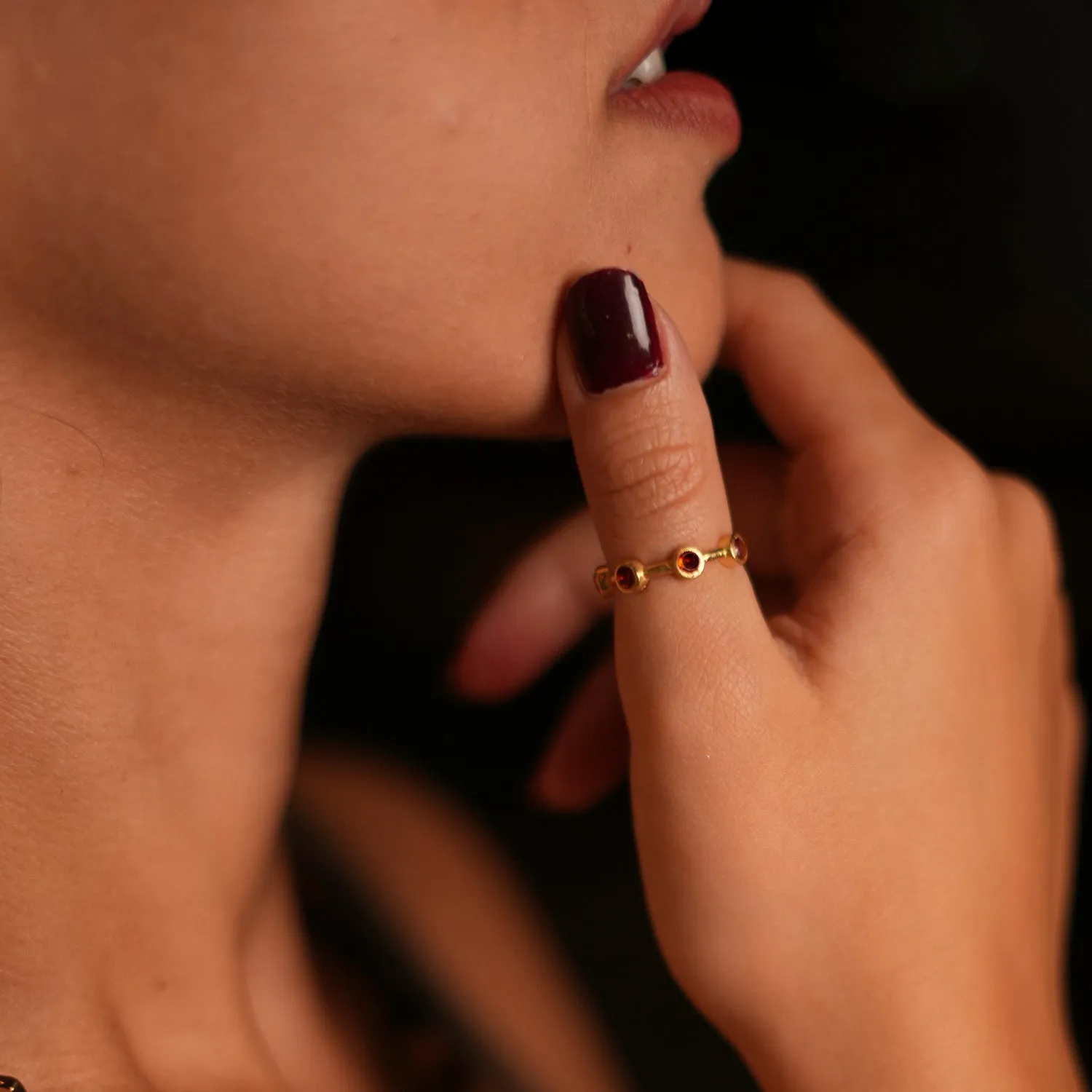Minimalist Ruby Stone & Gold Stackable Adjustable Ring
