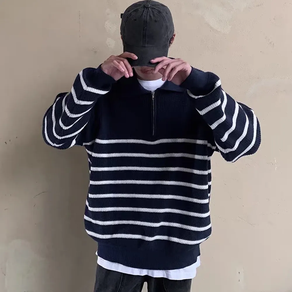 Minimalist Striped Polo Sweater