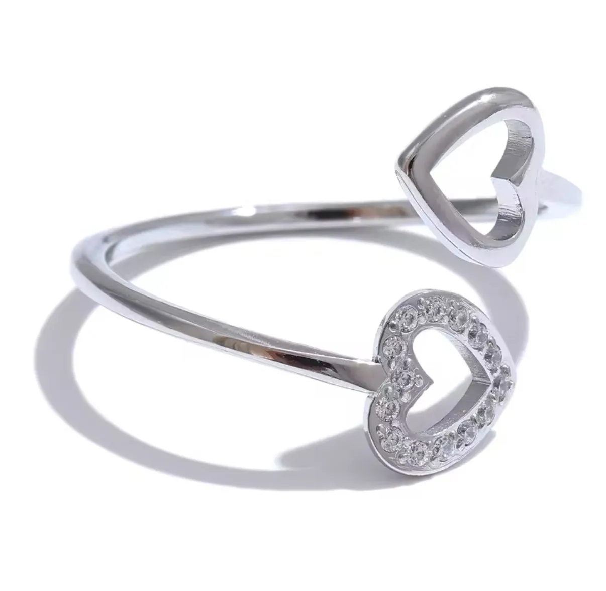 Open Double Heart Zircon Ring