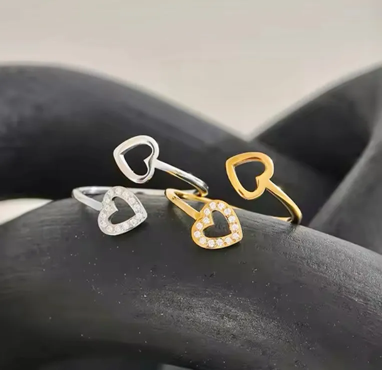 Open Double Heart Zircon Ring
