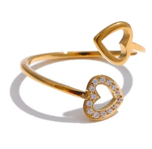 Open Double Heart Zircon Ring