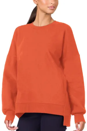 Orange Plain Drop Shoulder High Low Sweatshirt