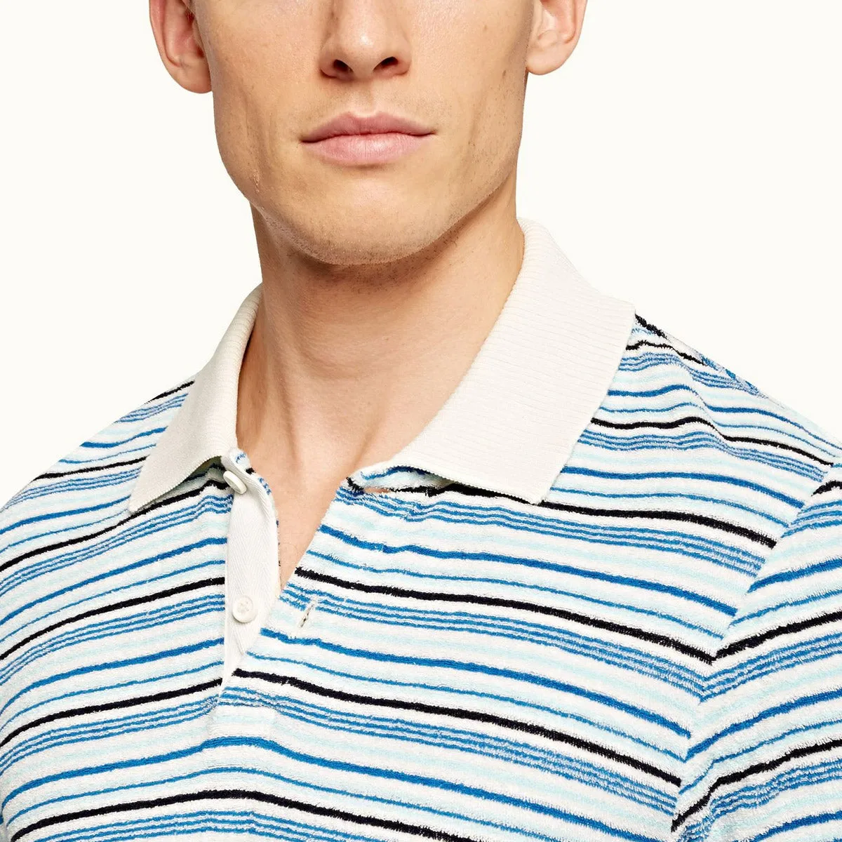 Orlebar Brown - Jarrett Montauk Stripe Mineral/Navy Polo Shirt