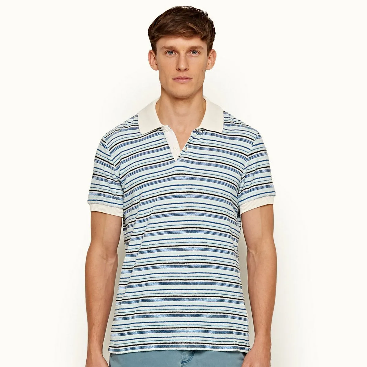 Orlebar Brown - Jarrett Montauk Stripe Mineral/Navy Polo Shirt