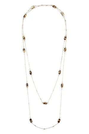OVAL BEAD LEOPARD PRINT STATIONARY NECKLACE