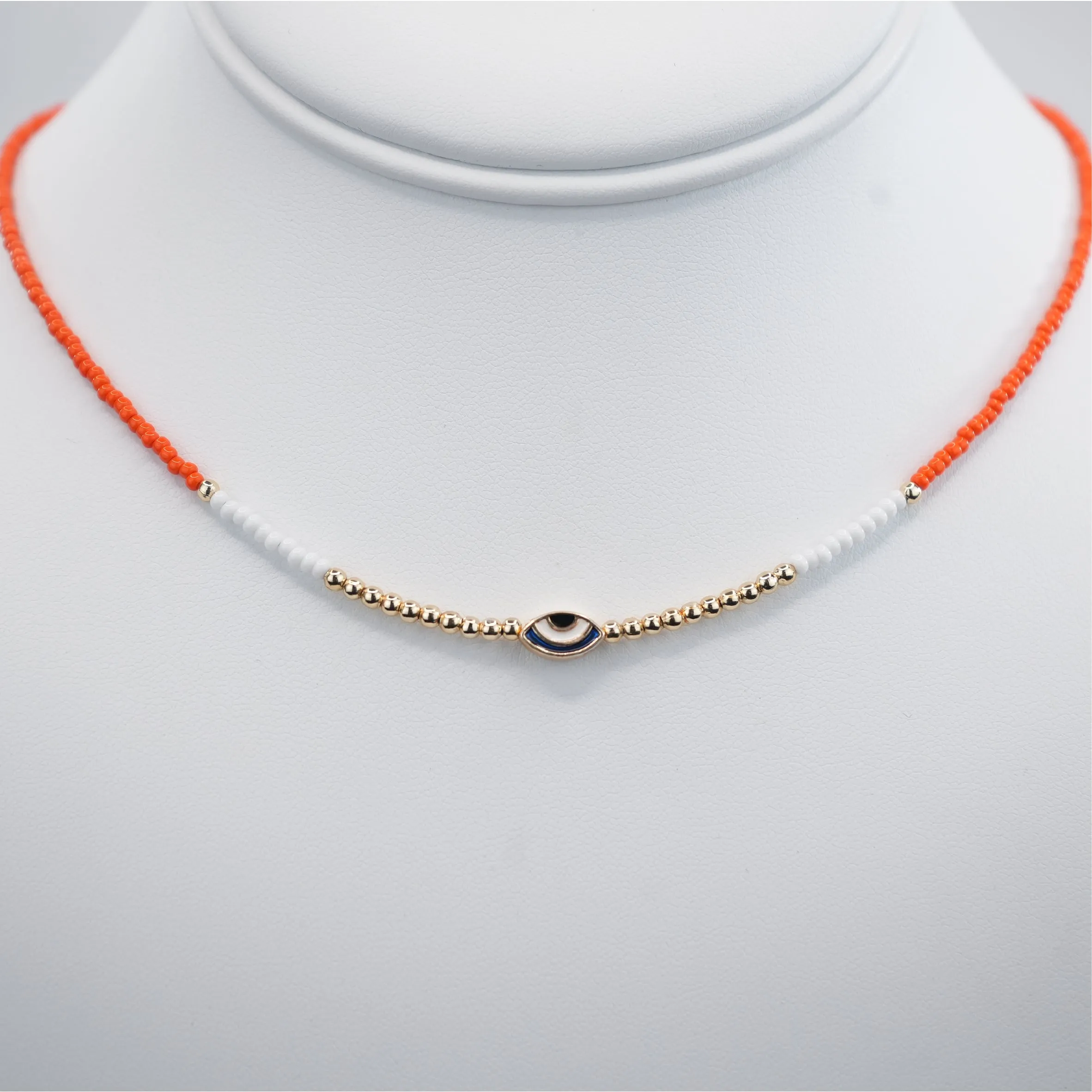 Oval Evil Eye Beaded Necklace: Elegant Protection
