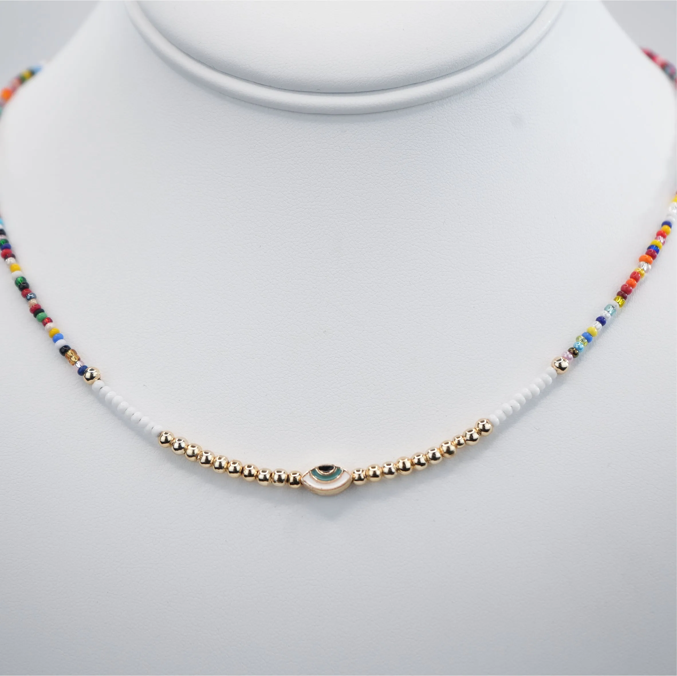 Oval Evil Eye Beaded Necklace: Elegant Protection