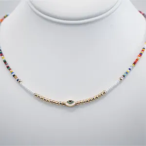 Oval Evil Eye Beaded Necklace: Elegant Protection