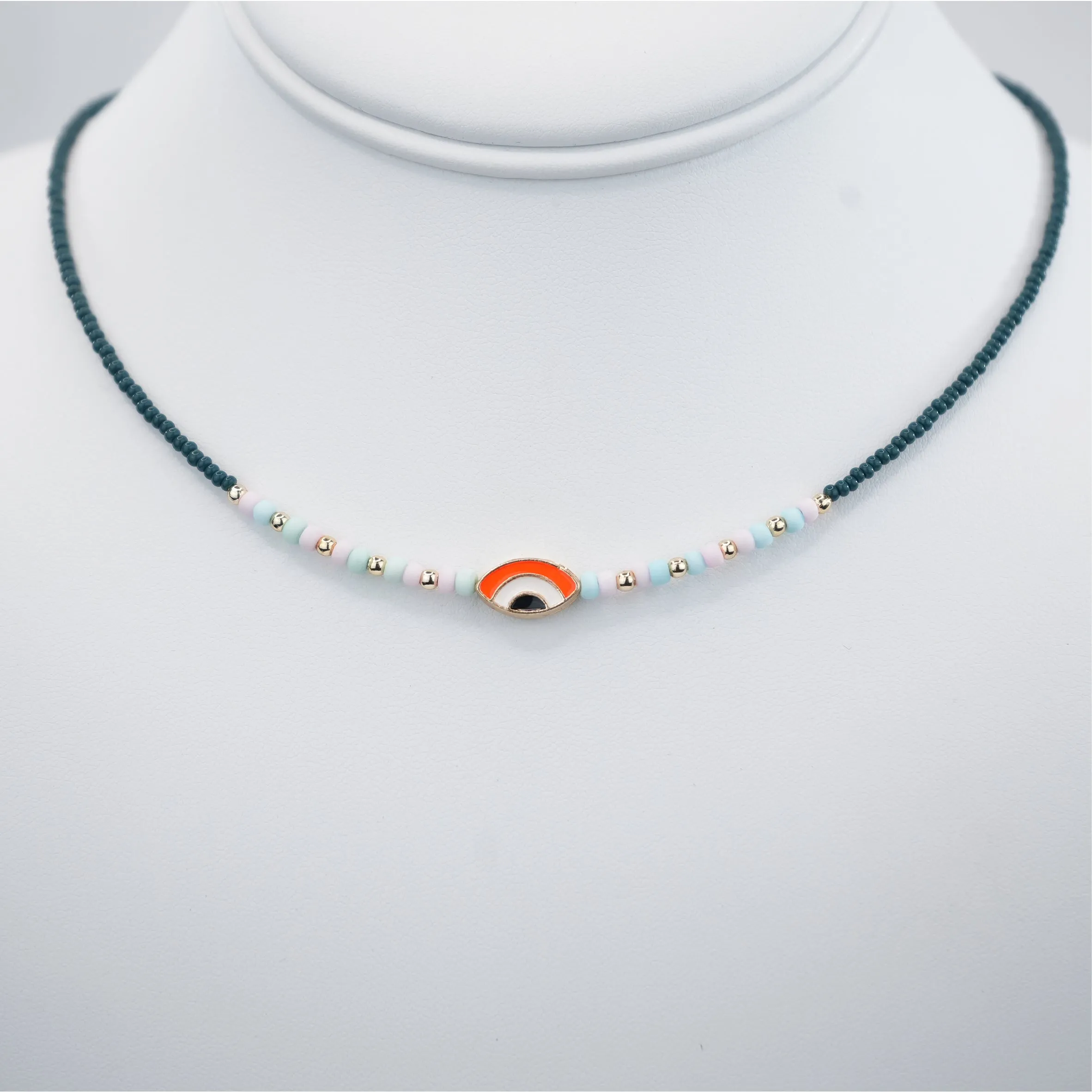 Oval Evil Eye Beaded Necklace: Elegant Protection