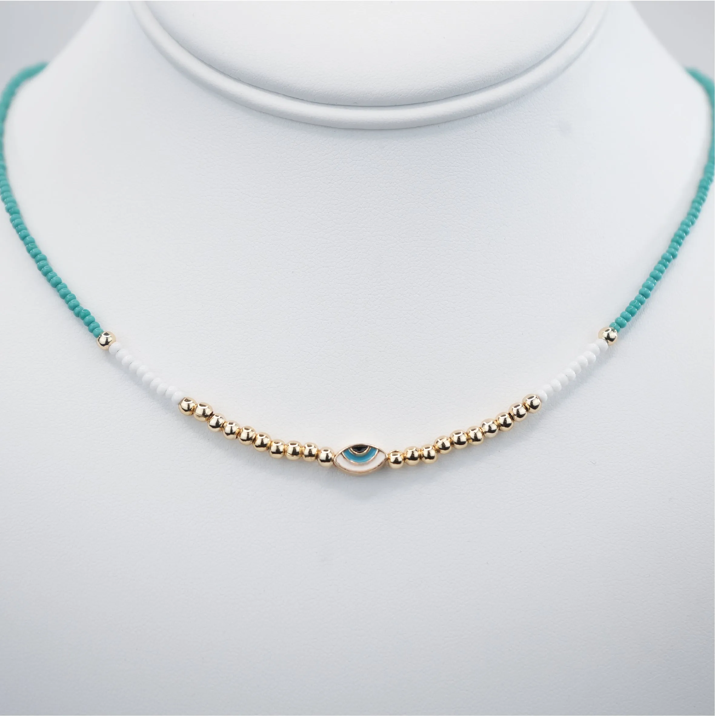 Oval Evil Eye Beaded Necklace: Elegant Protection