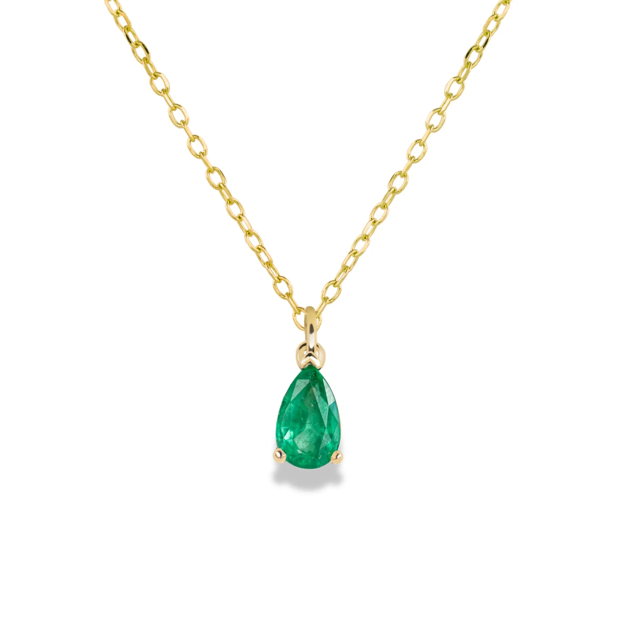 Pear Cut Emerald Solitaire Necklace