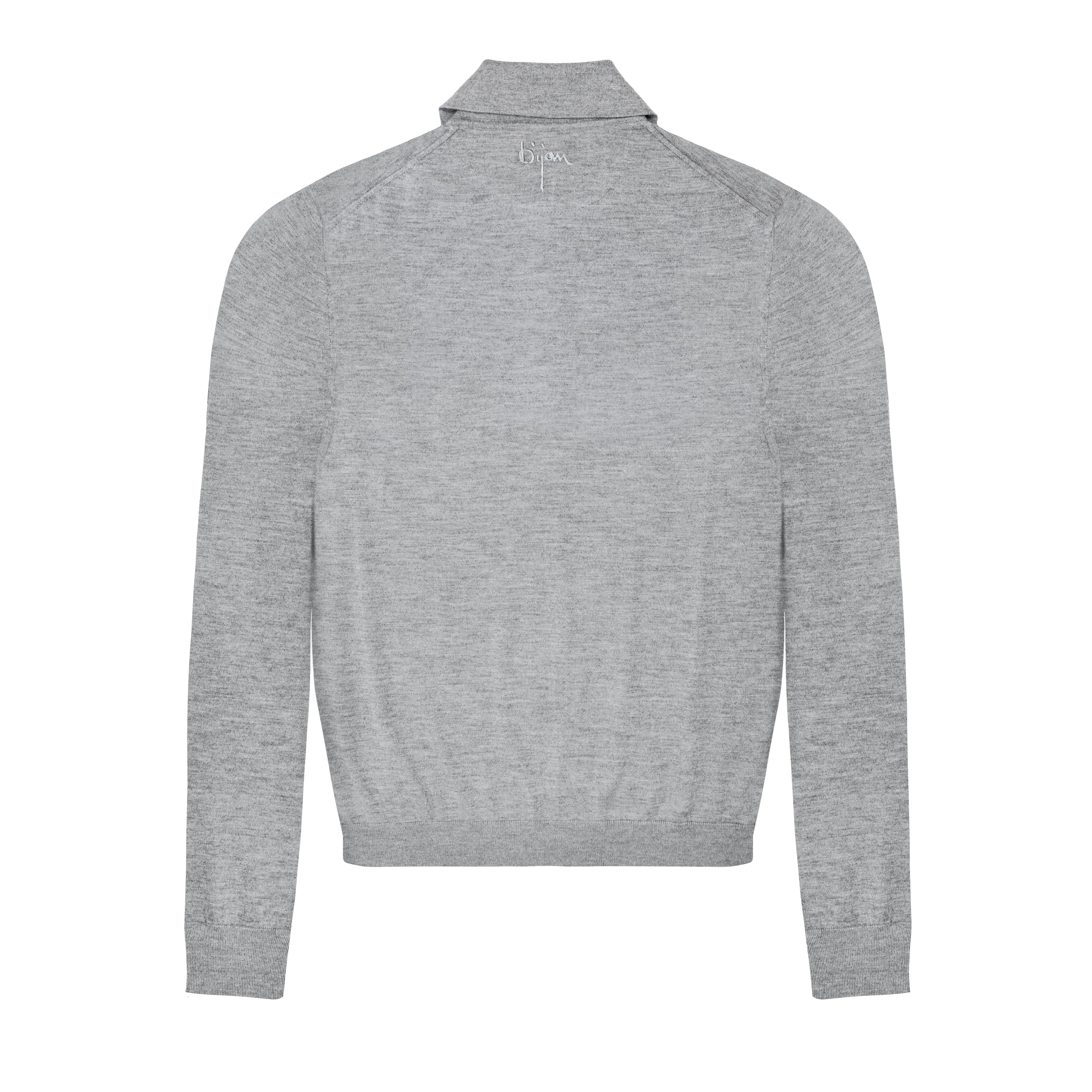Pearl Grey Long Sleeve Cashmere and Silk Polo Shirt