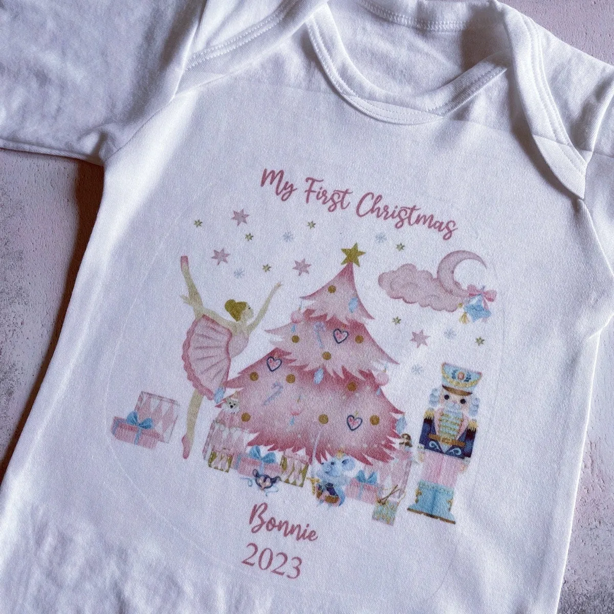Personalised First Christmas Baby Vest, My first Christmas Babygrow, Pink Nutcracker baby vest, Girls 1st Christmas Personalised Sleepsuit