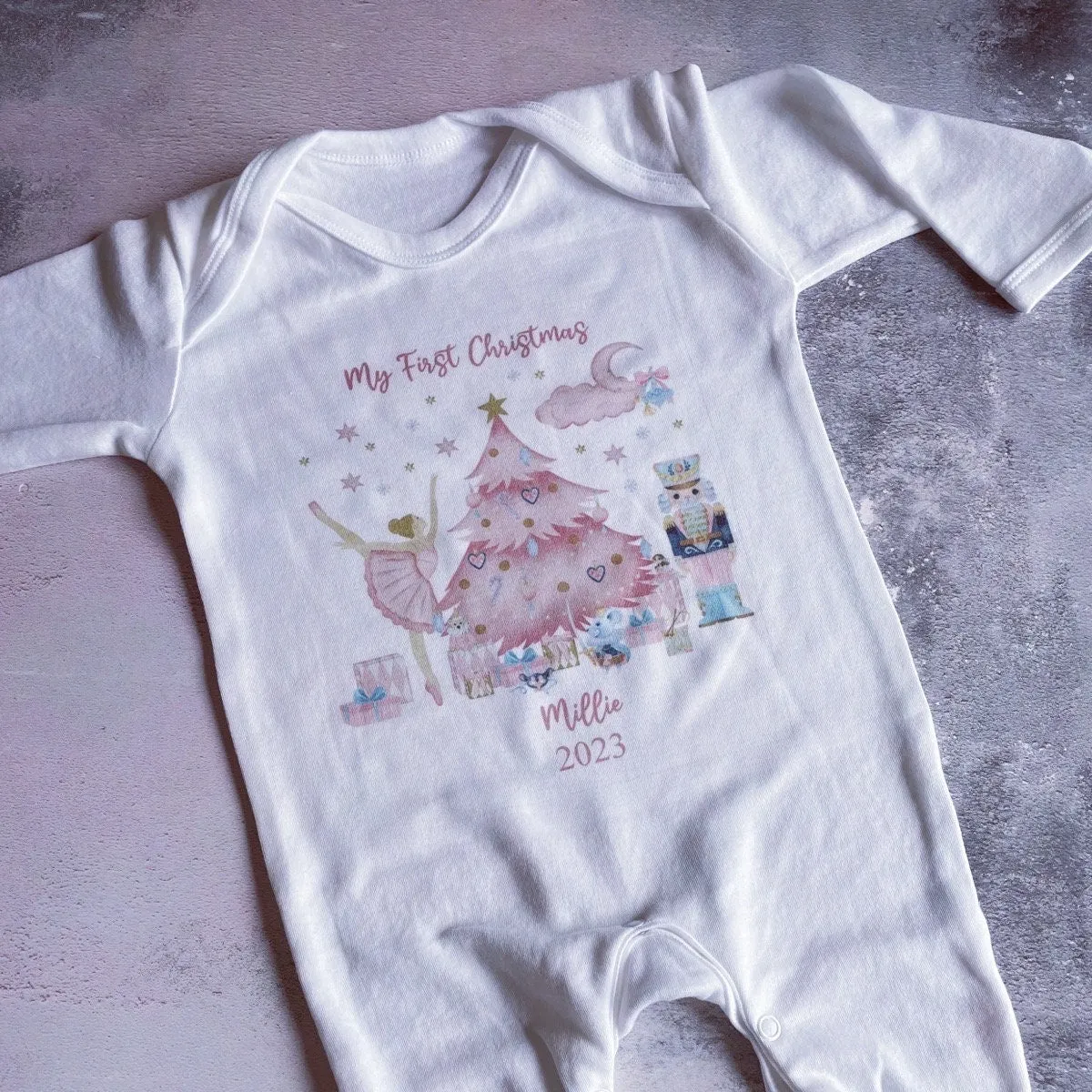 Personalised First Christmas Baby Vest, My first Christmas Babygrow, Pink Nutcracker baby vest, Girls 1st Christmas Personalised Sleepsuit