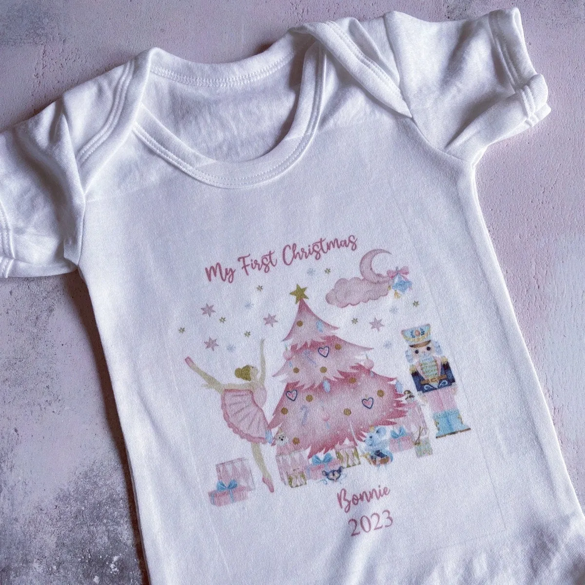 Personalised First Christmas Baby Vest, My first Christmas Babygrow, Pink Nutcracker baby vest, Girls 1st Christmas Personalised Sleepsuit