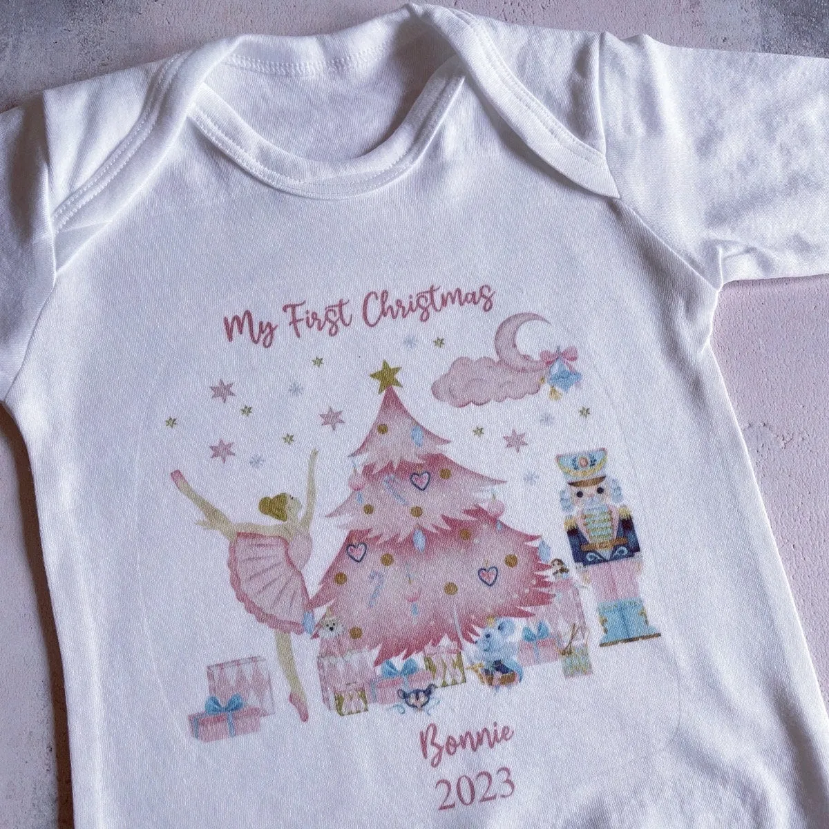 Personalised First Christmas Baby Vest, My first Christmas Babygrow, Pink Nutcracker baby vest, Girls 1st Christmas Personalised Sleepsuit
