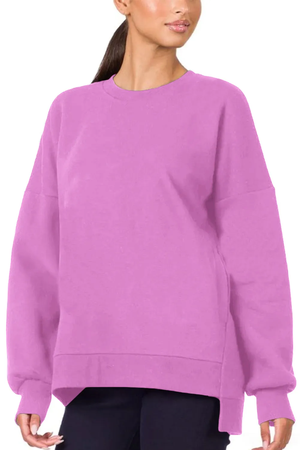 Phalaenopsis Plain Drop Shoulder High Low Sweatshirt