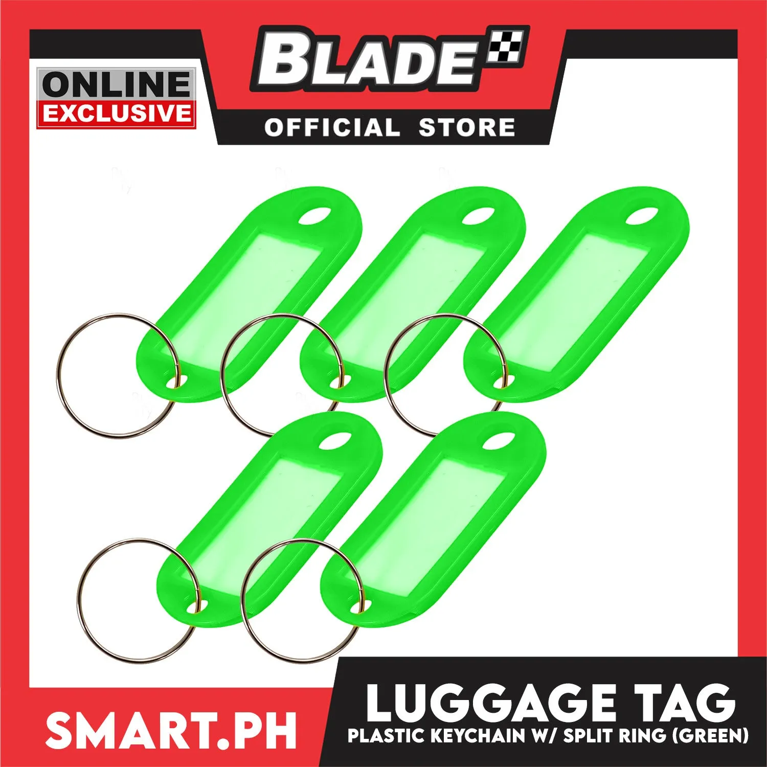 Plastic Keychain Luggage Tag Name Holder (Green) with Split Ring