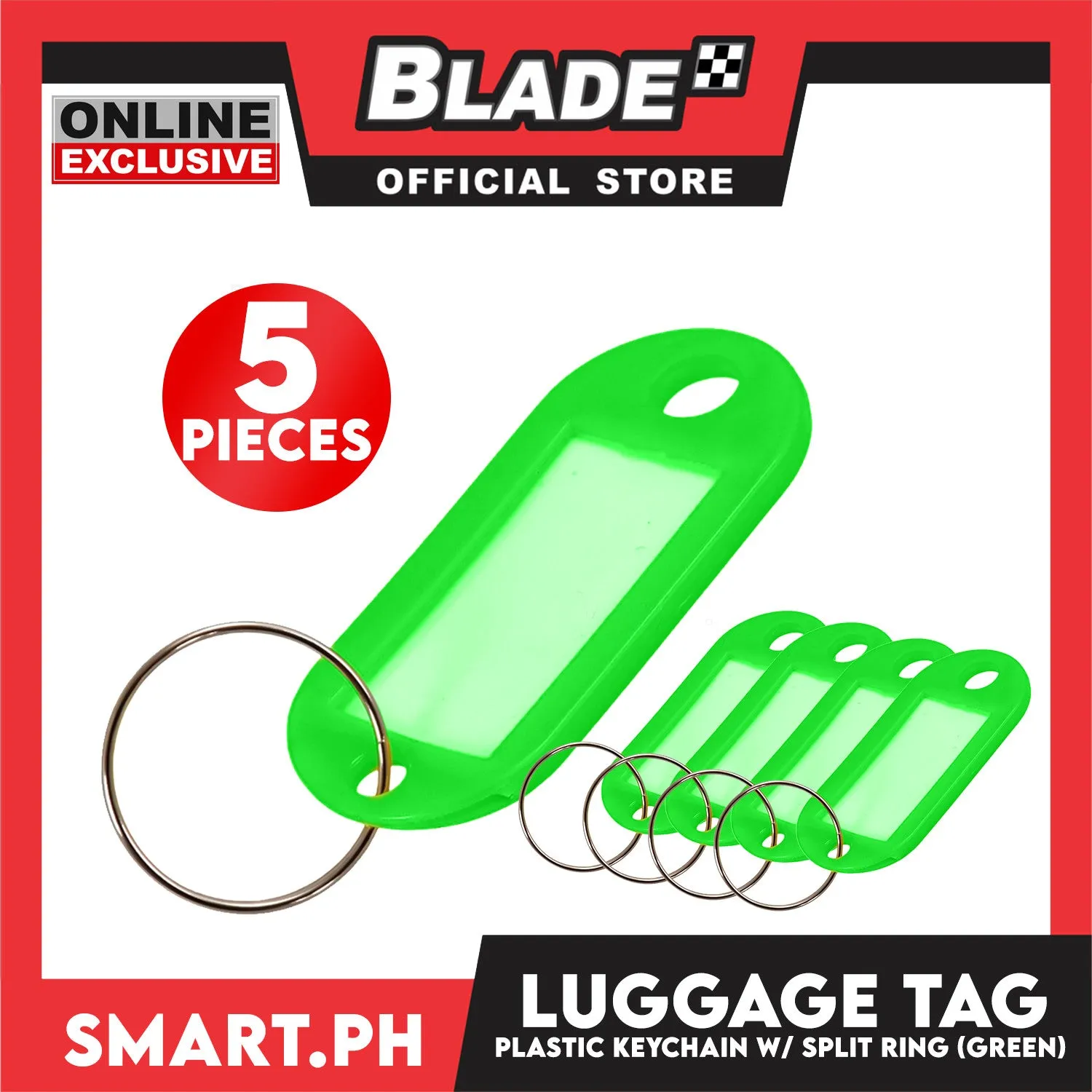 Plastic Keychain Luggage Tag Name Holder (Green) with Split Ring