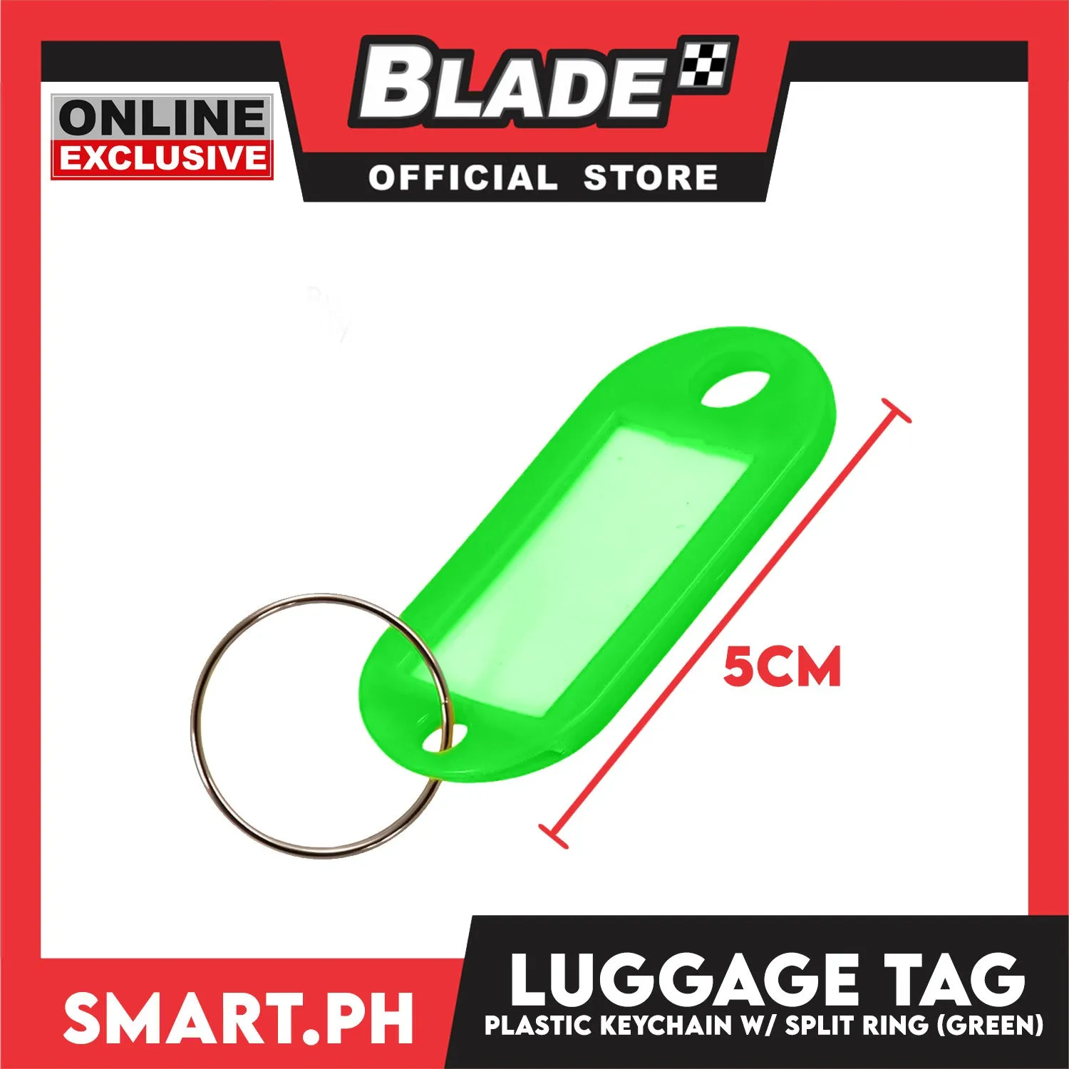 Plastic Keychain Luggage Tag Name Holder (Green) with Split Ring