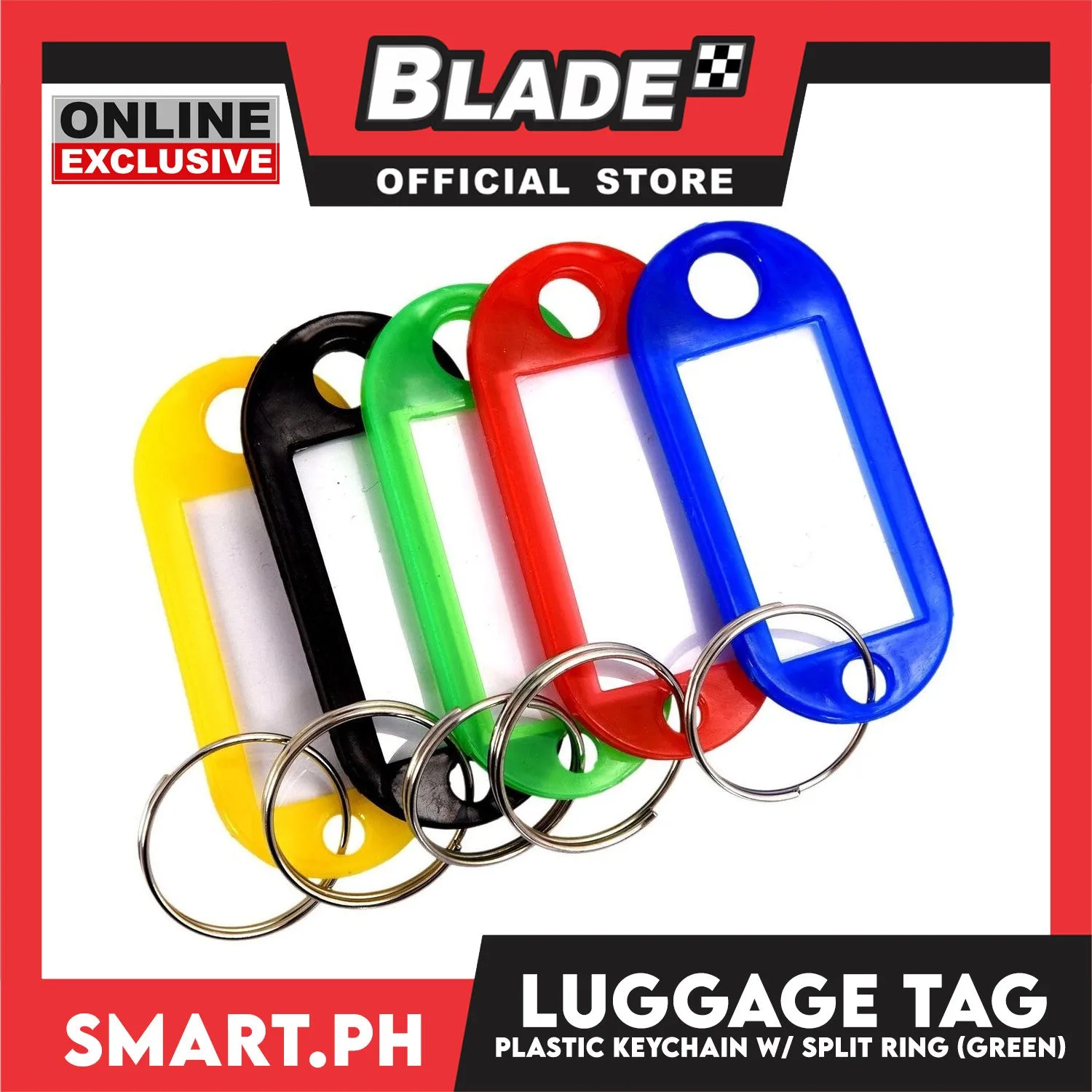 Plastic Keychain Luggage Tag Name Holder (Green) with Split Ring