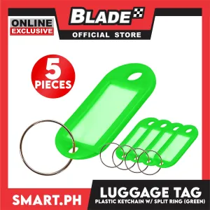 Plastic Keychain Luggage Tag Name Holder (Green) with Split Ring