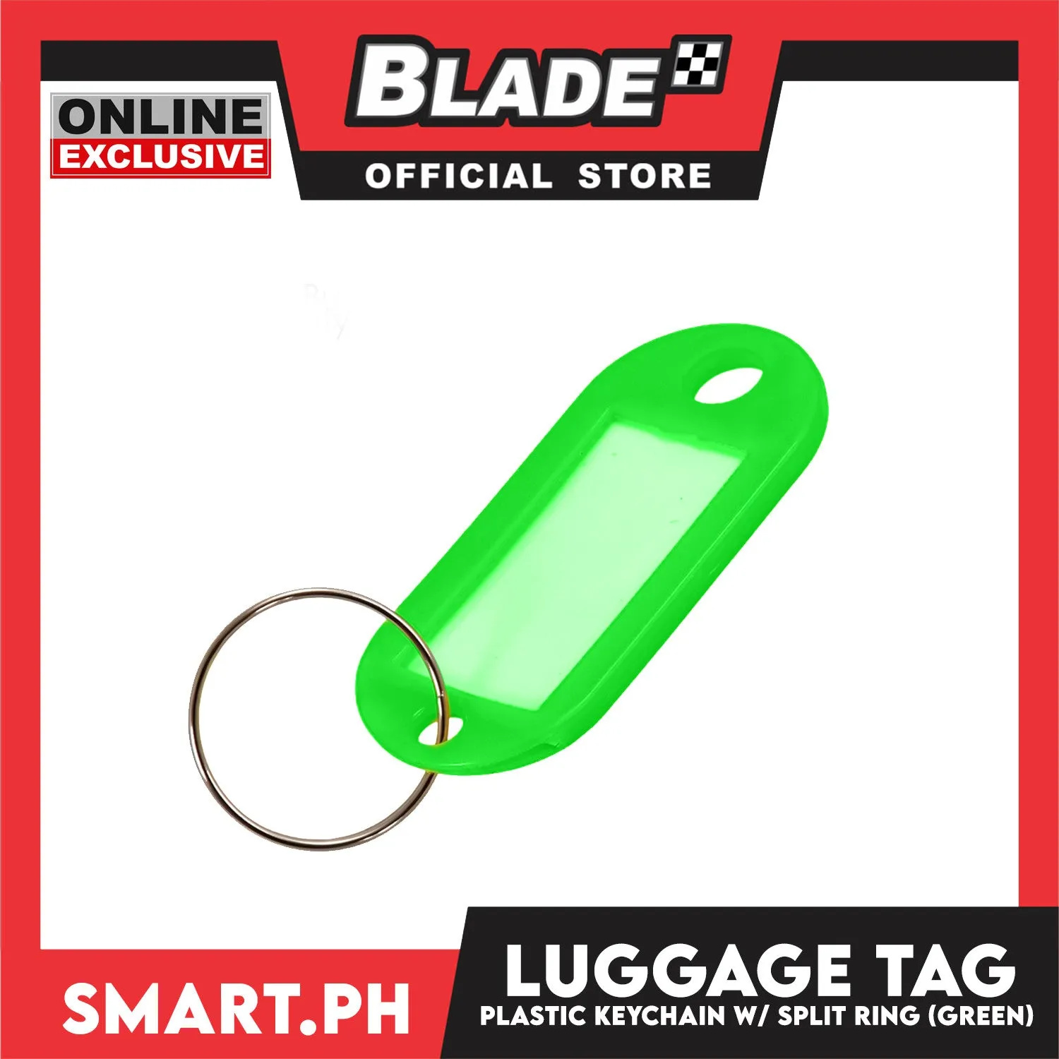 Plastic Keychain Luggage Tag Name Holder (Green) with Split Ring