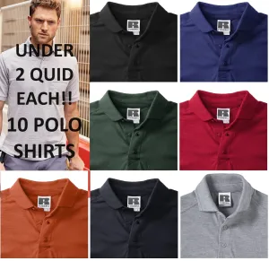 POLO X 10 T-Shirt Russell Heavy Duty Cotton Poloshirt Work Job Lot R011M Small
