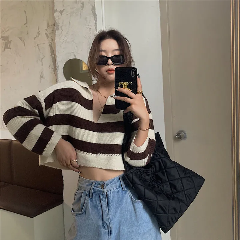 "STRIPED SWEATER" CROP TOP N102010