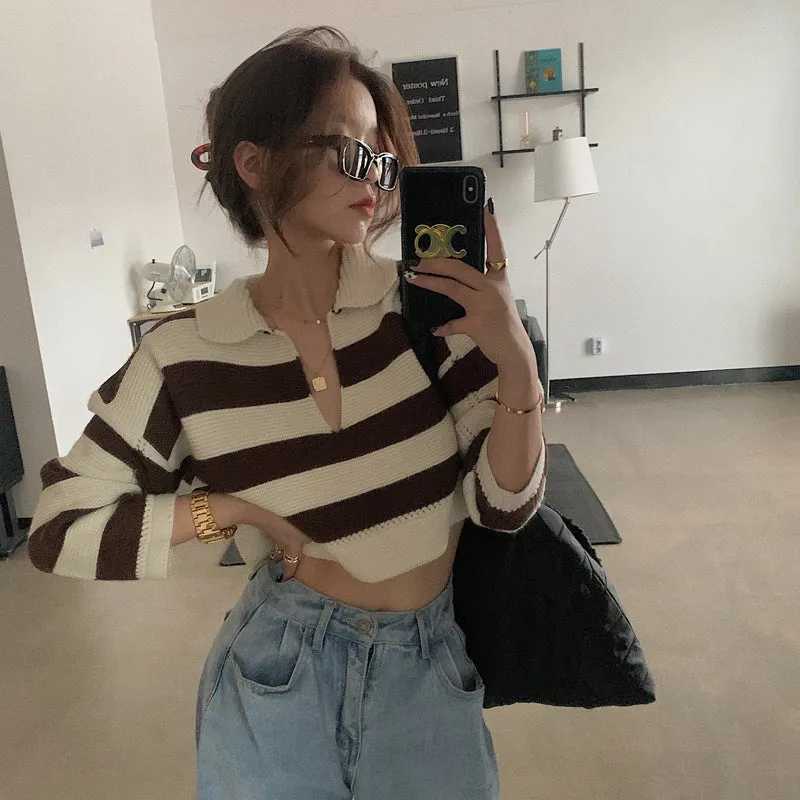 "STRIPED SWEATER" CROP TOP N102010