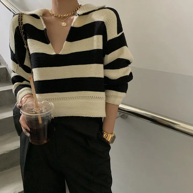 "STRIPED SWEATER" CROP TOP N102010