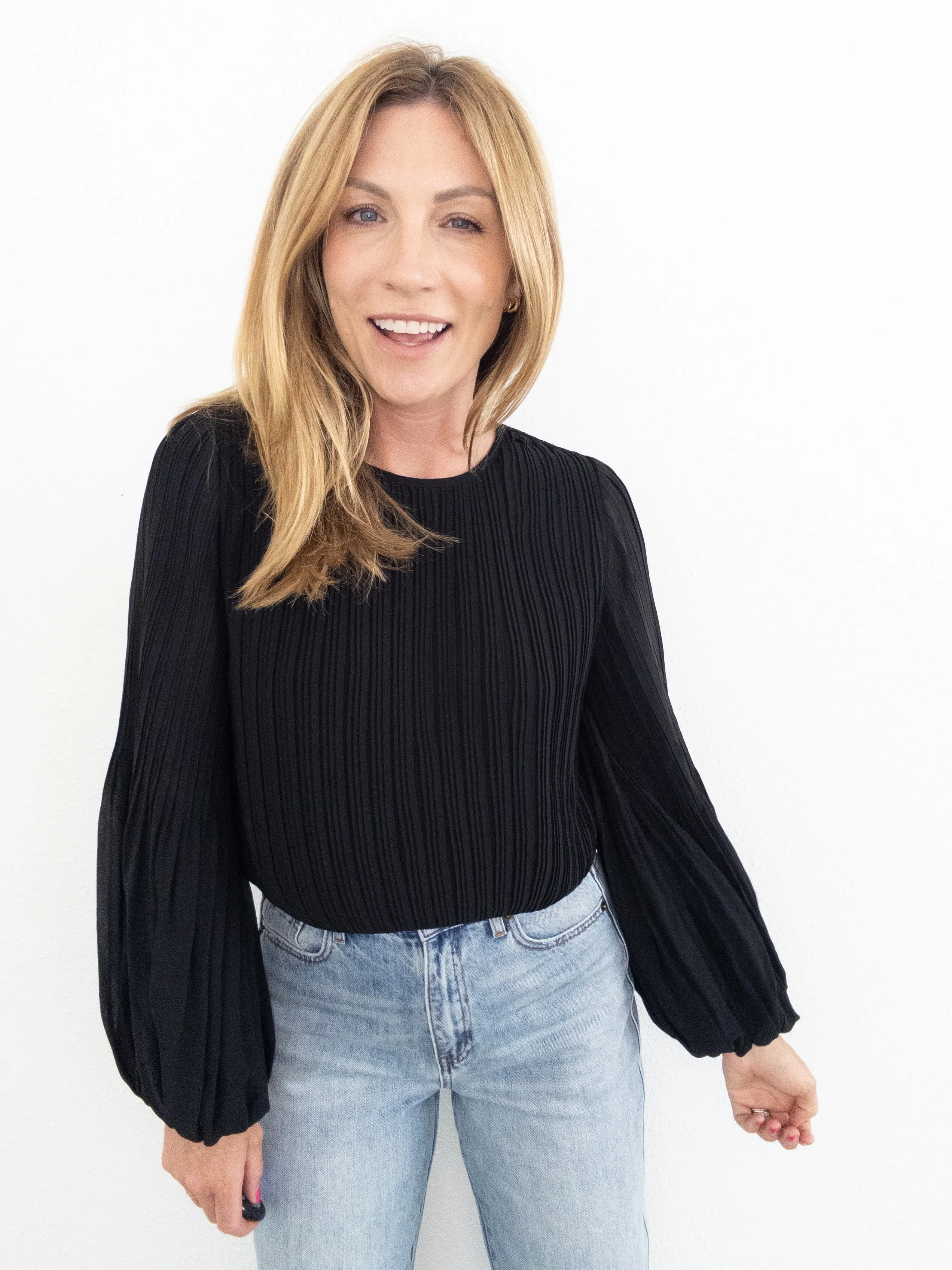 Raven Pleated Woven Top