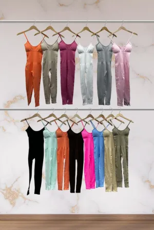 Ribbed Strappy Nylon Jumpsuit