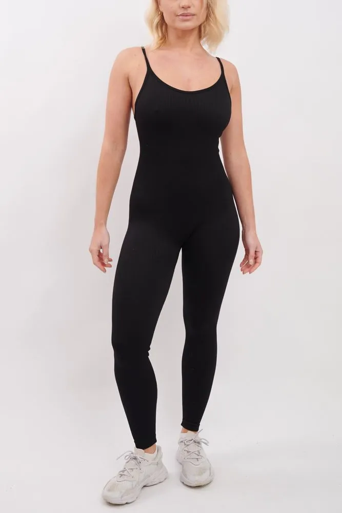 Ribbed Strappy Nylon Jumpsuit