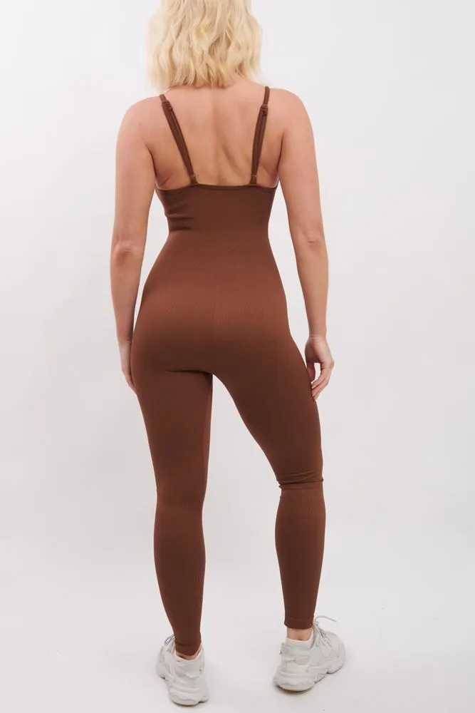 Ribbed Strappy Nylon Jumpsuit