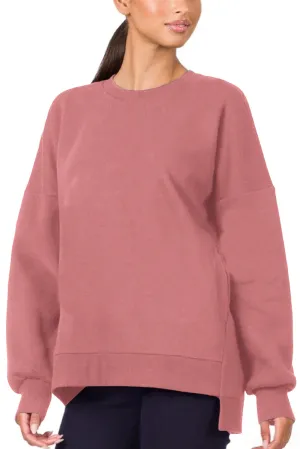 Rose Tan Plain Drop Shoulder High Low Sweatshirt