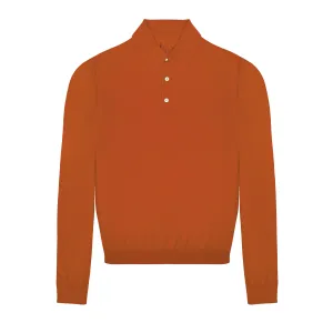 Rust Long Sleeve Cashmere and Silk Polo Shirt