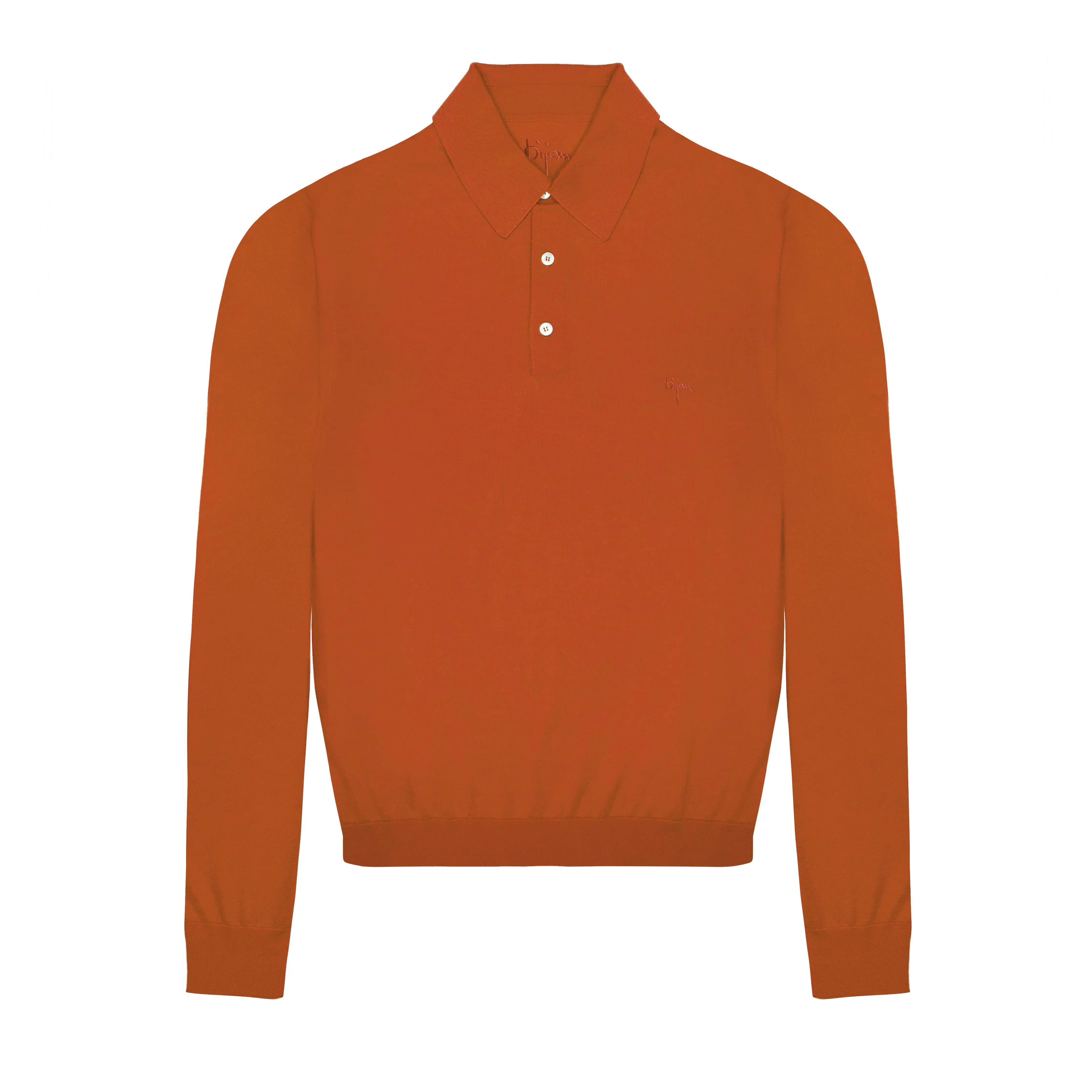 Rust Long Sleeve Cashmere and Silk Polo Shirt