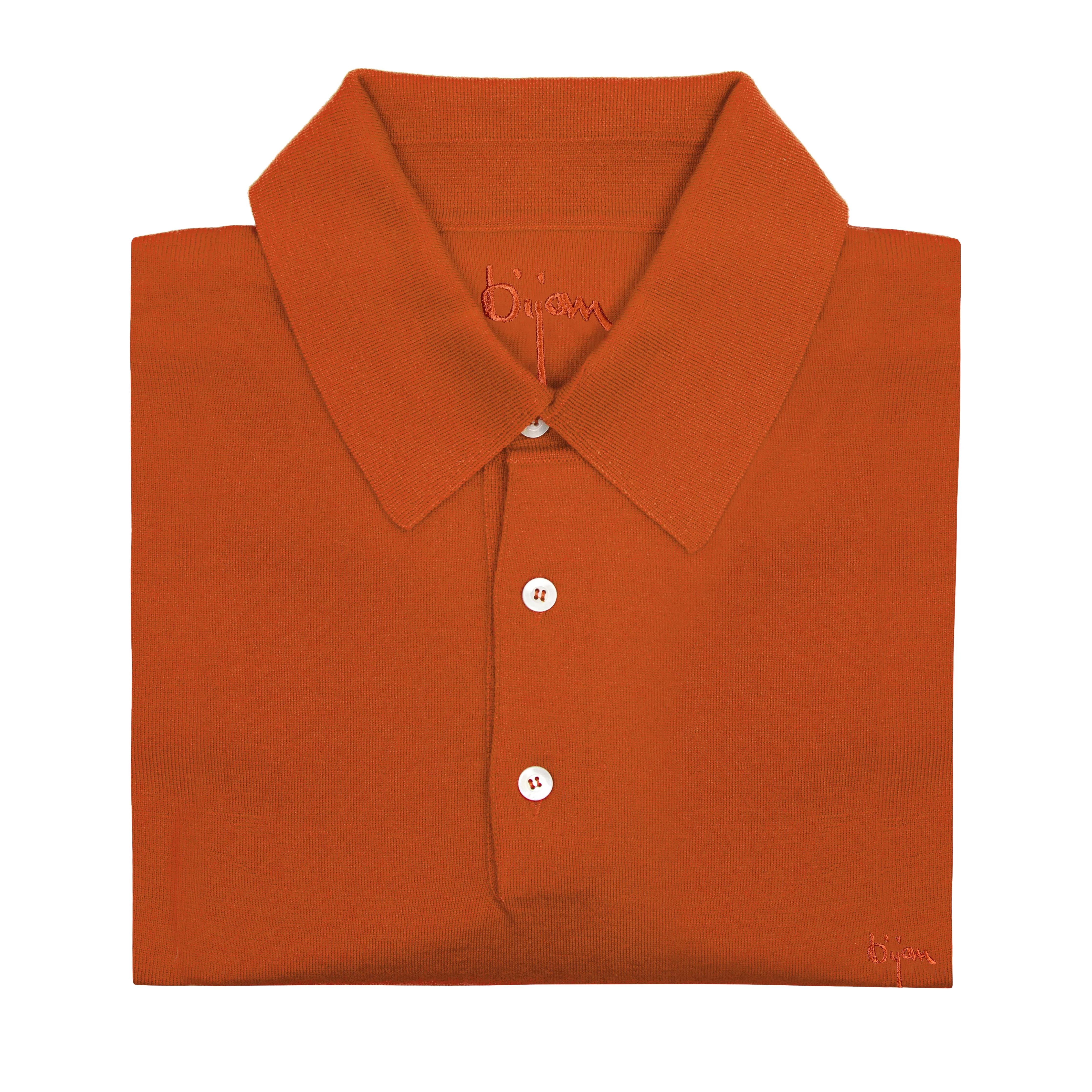 Rust Long Sleeve Cashmere and Silk Polo Shirt