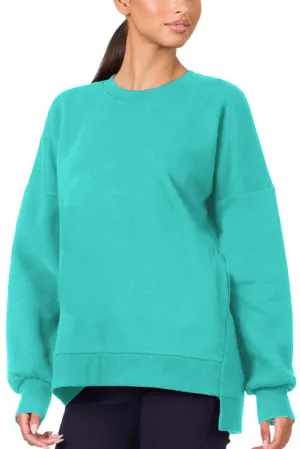 Sea Green Plain Drop Shoulder High Low Sweatshirt