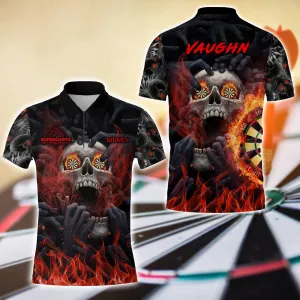 SIDNEY VAUGHN Skull 3D Zipper Polo Shirt