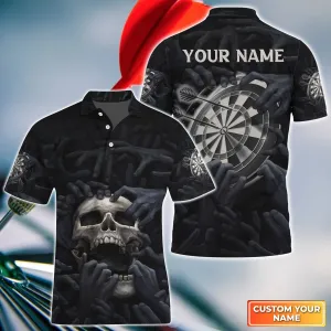 Skull Art Dartboard Personalized Name 3D  Skull And Darts Polo Shirt With Pocket For Dart Team Player Tad