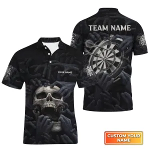 Skull Art Dartboard Personalized Name & Team Name 3D Skull And Darts Polo Shirt With Pocket For Dart Team Player Tad